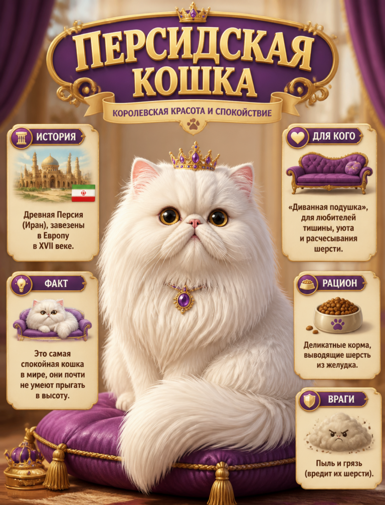Промпт для генерации изображений: 3D постер с белой персидской кошкой