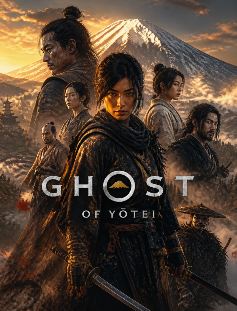 Промпт для генерации изображений: обложка Ghost of Yōtei