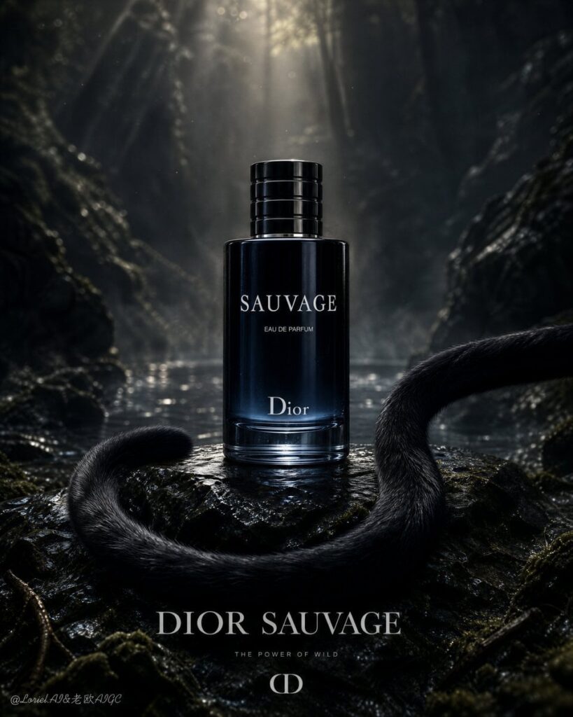 Промпт для создания кинопостера Dior Sauvage с пантерой