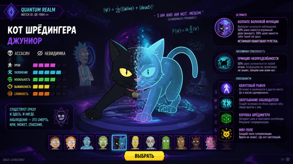 Промпт для генерации изображений: Кот Шрёдингера в стиле Rick and Morty