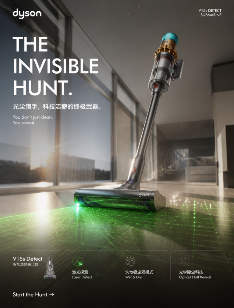 Промпт для генерации фото: Dyson V15s в стиле технологичного минимализма