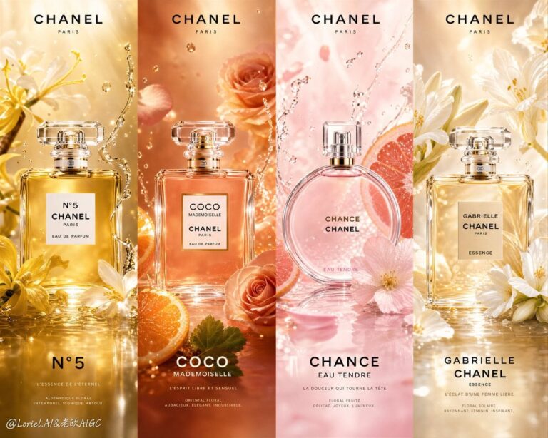 Промпт для создания кинопостера Chanel: 4-панельная реклама