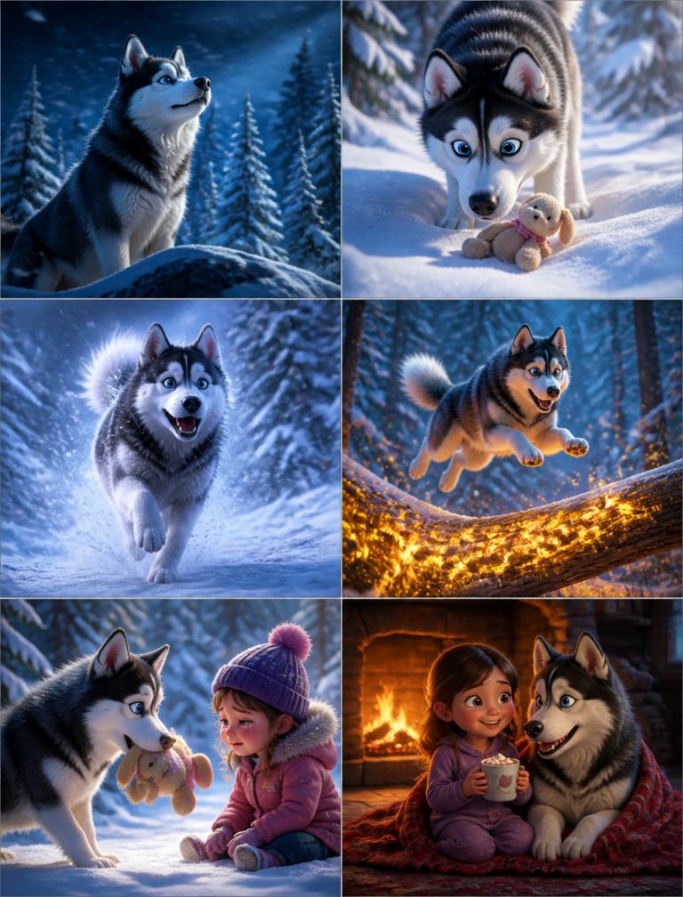 Промпт для генерации зимней приключенческой раскадровки в стиле Pixar