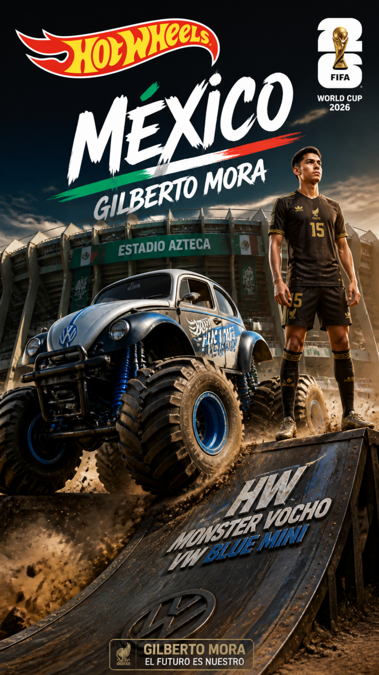 Промпт для создания постера: Hot Wheels VW Monster Vocho и Гилберто Мора