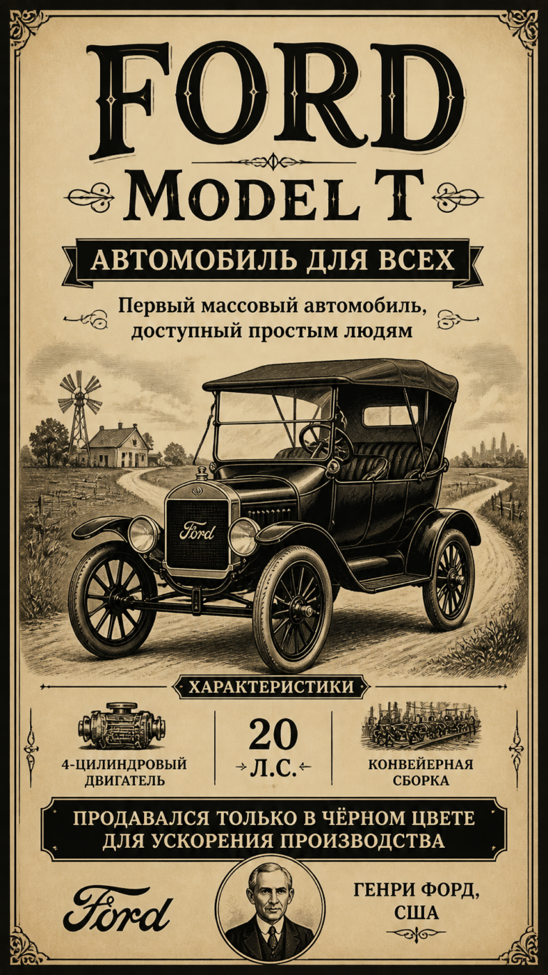 Винтажный плакат Ford Model T (1908): Как создать историческую автомобильную рекламу