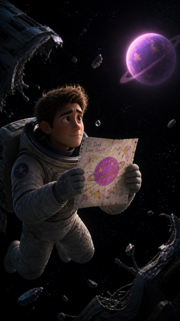Промпт для генерации: Астронавт и карта звездного неба в стиле Disney Pixar