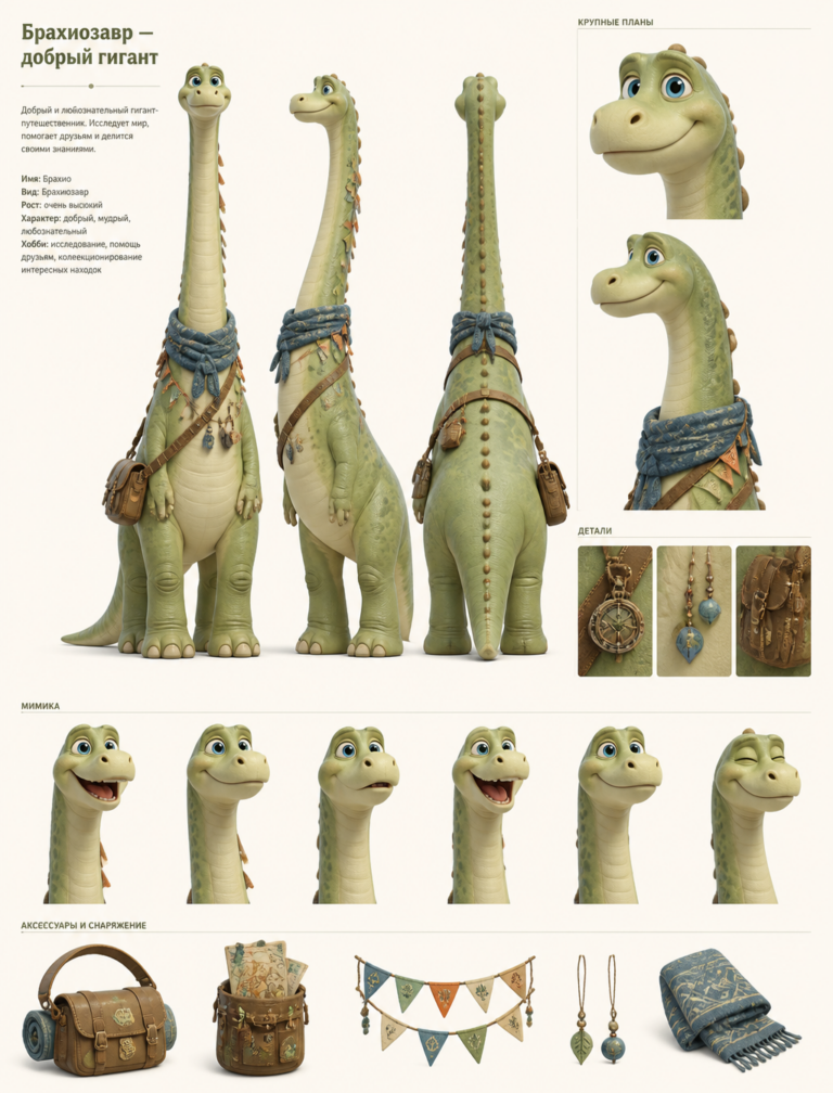 Создание персонажа-брахиозавра в стиле Pixar: руководство по генерации