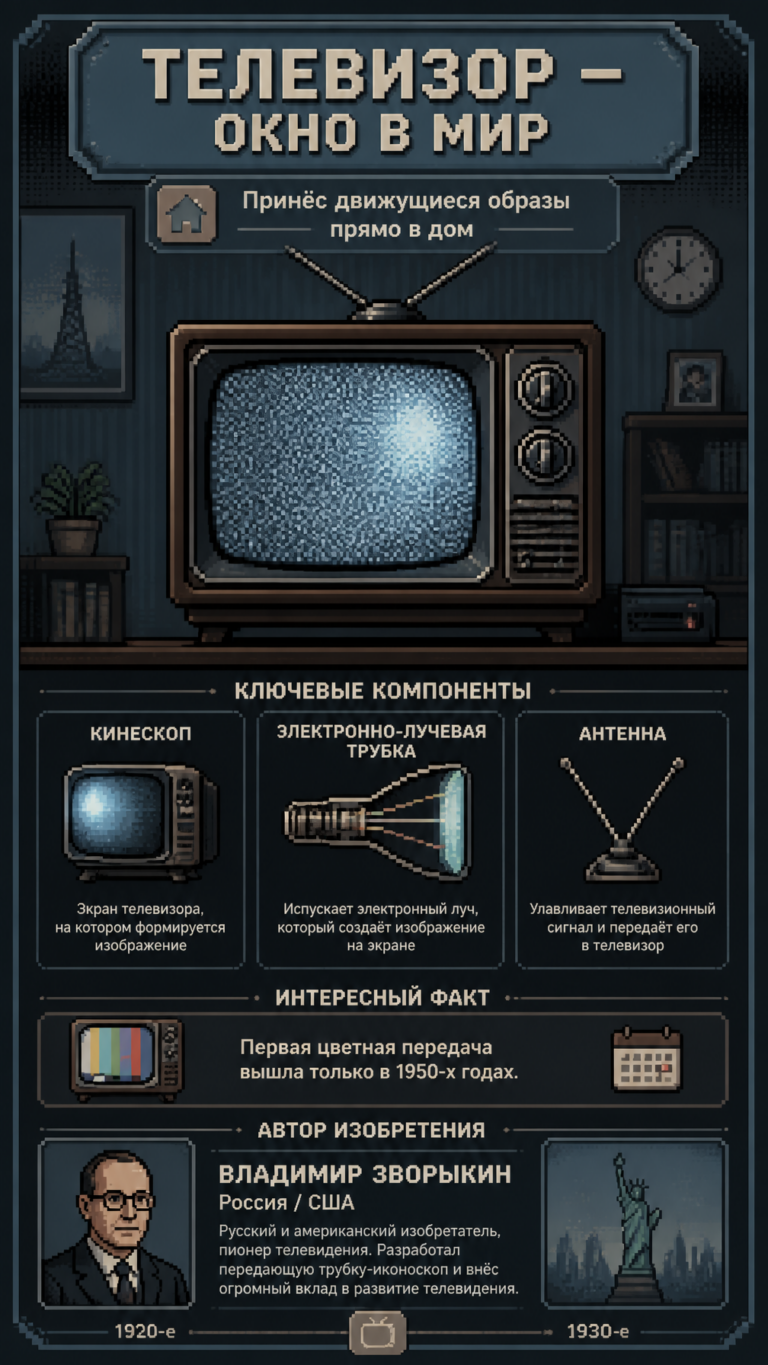Ретро-иллюстрация в стиле пиксель-арт: Телевизор и эпоха ламповых технологий