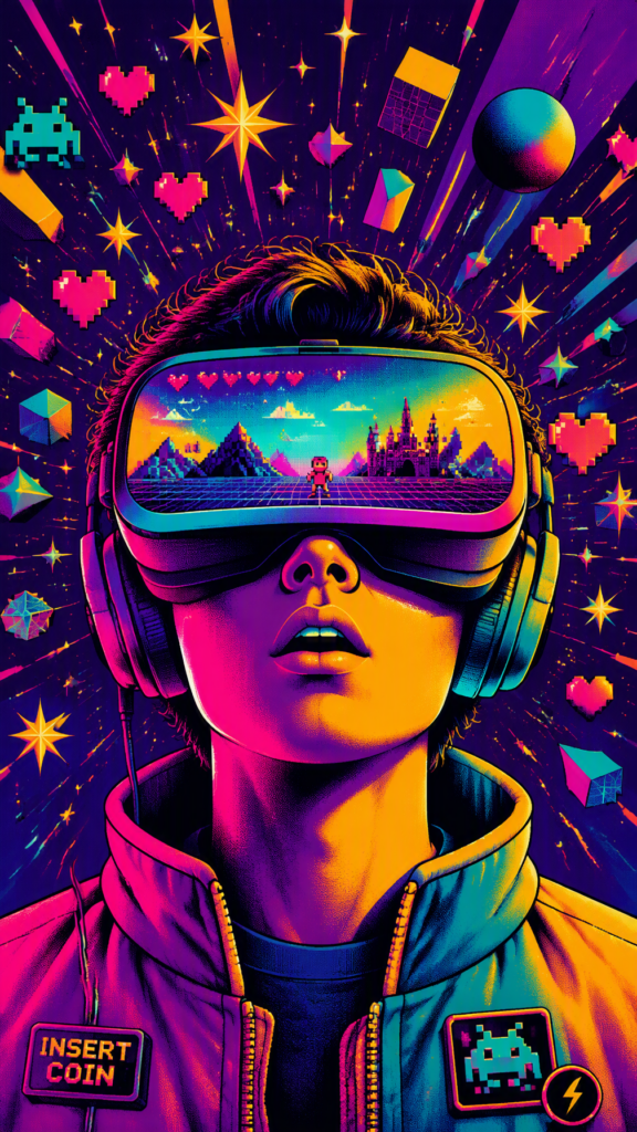 Промпт для фото: сюрреалистичный геймер в VR-очках