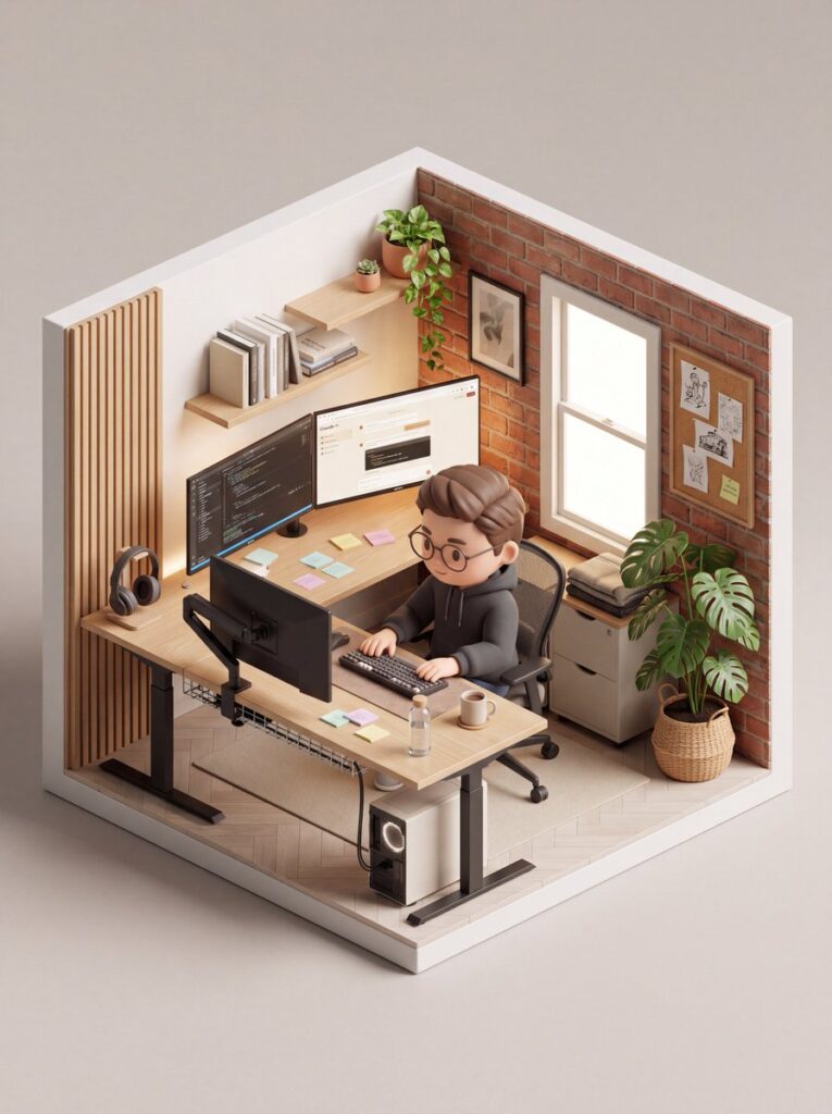 Промпт для фото изометрической 3D комнаты в кубе