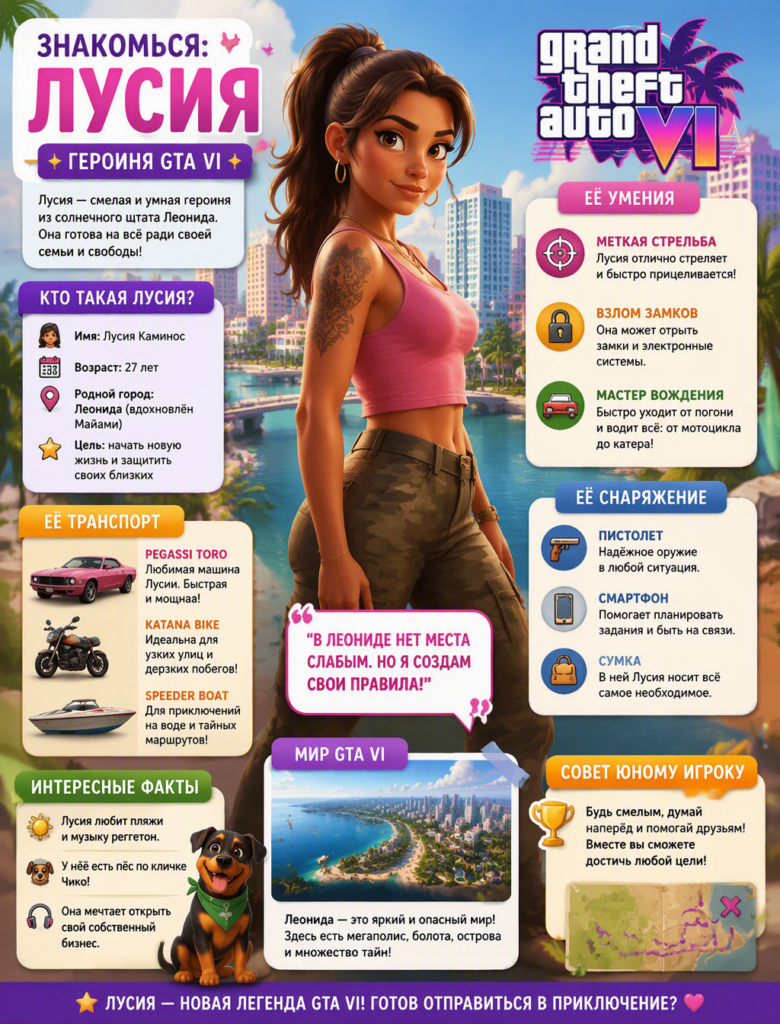 Промпт для генерации инфографики в стиле Pixar: персонаж GTA