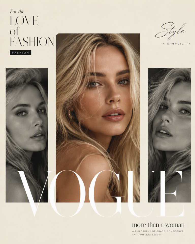 Промпт для фото: коллаж в стиле Vogue с типографикой