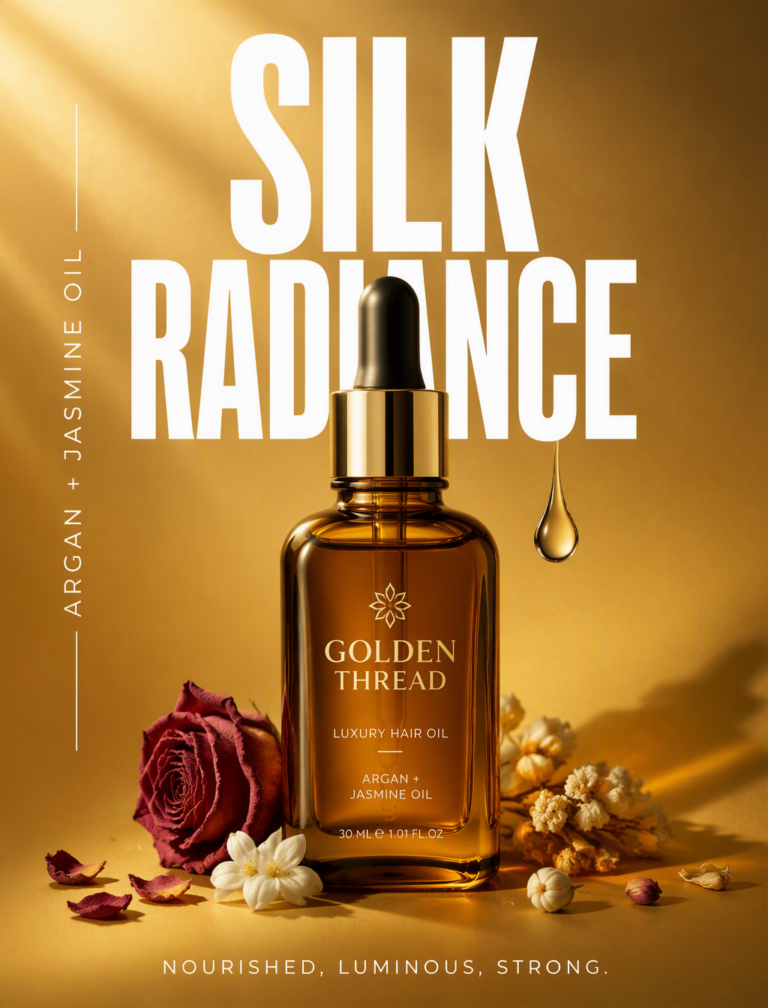 Промпт для создания кинопостера: реклама масла GOLDEN THREAD