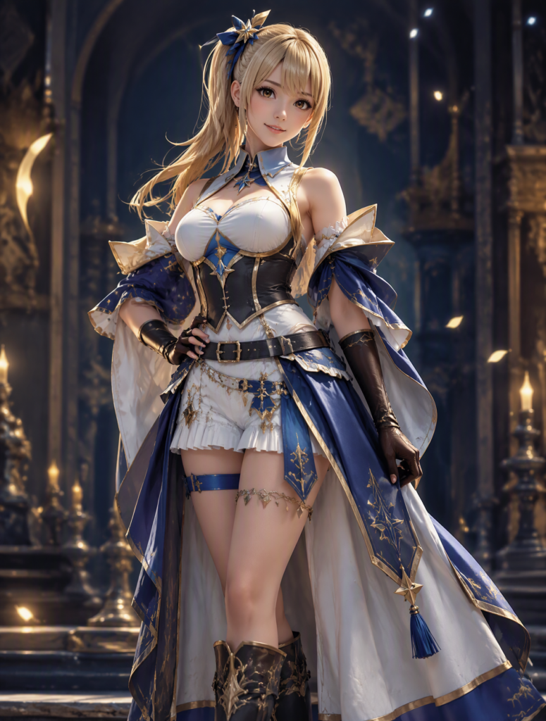 Промпт для фото: Косплей Люси Хартфилия в стиле Fairy Tail
