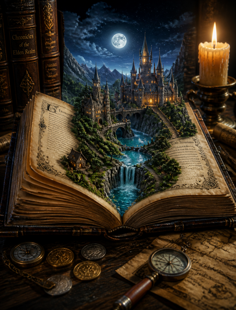 Промпт для генерации изображений: магическая книга с замком