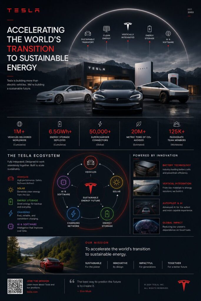 Проект инфографики экосистемы Tesla: визуальный стиль и структура