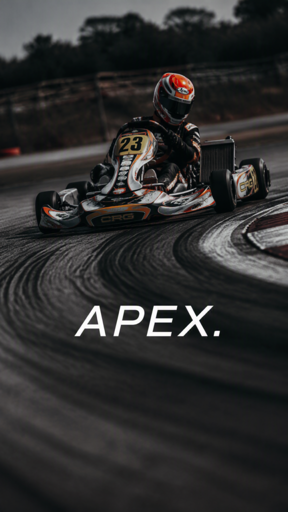 Промпт для фото гонщика на картинге с надписью Apex