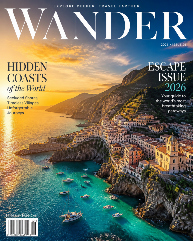 Промпт для фото: обложка журнала о путешествиях