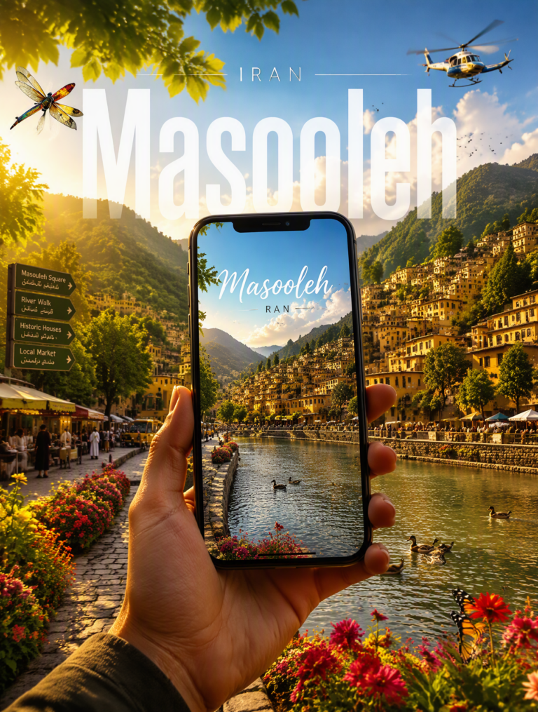 Промпт для создания кинопостера Masooleh с эффектом смартфона