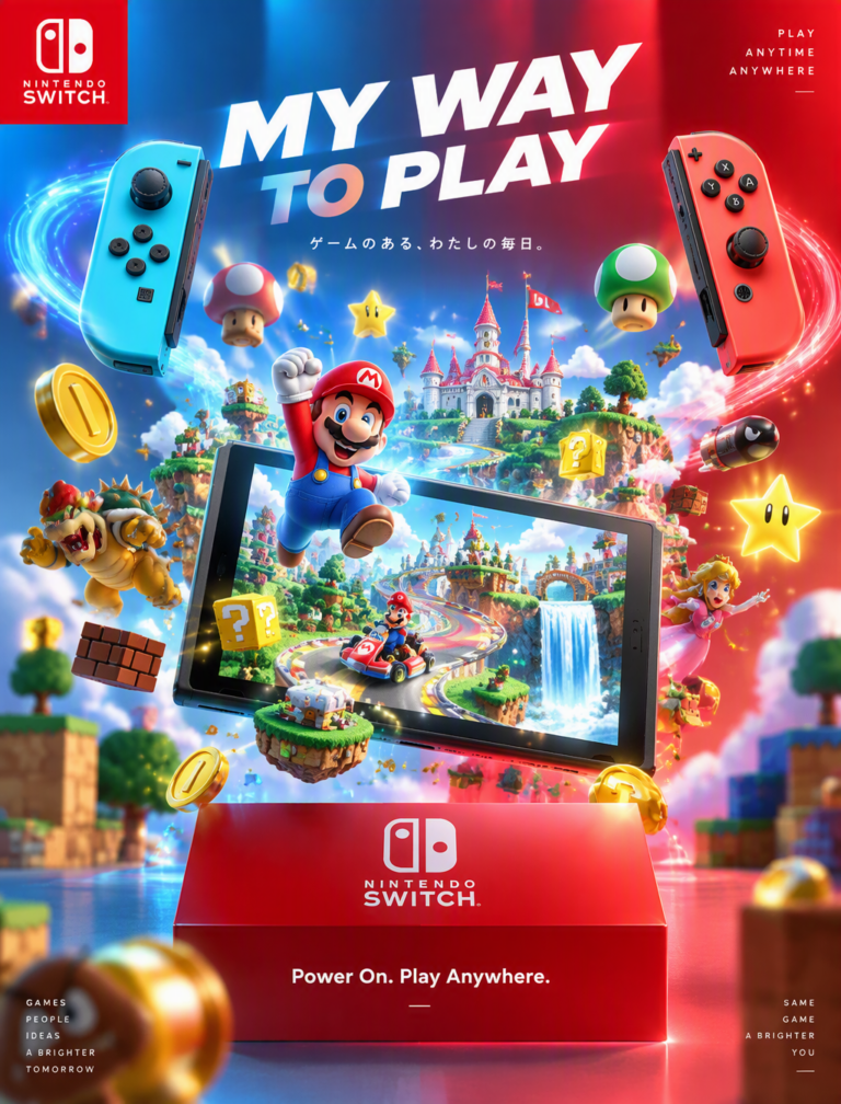 Промпт для фото: Nintendo Switch в пиксельном мире