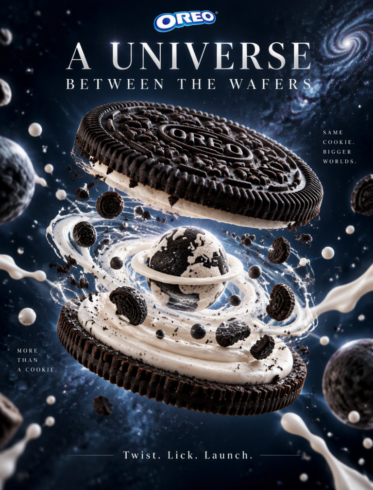 Промпт для фото: OREO и космос в середине