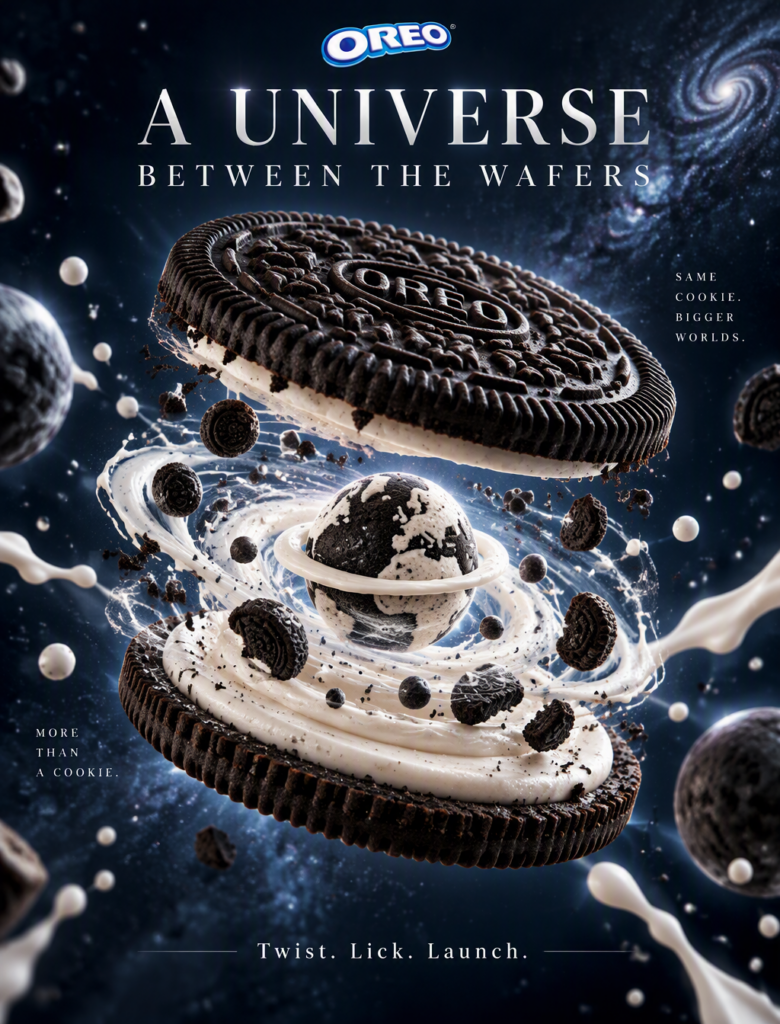 Промпт для фото: OREO и космос в середине