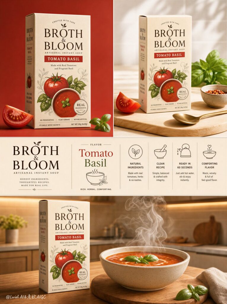 Промпт для создания кинопостера: премиальная упаковка Broth & Bloom