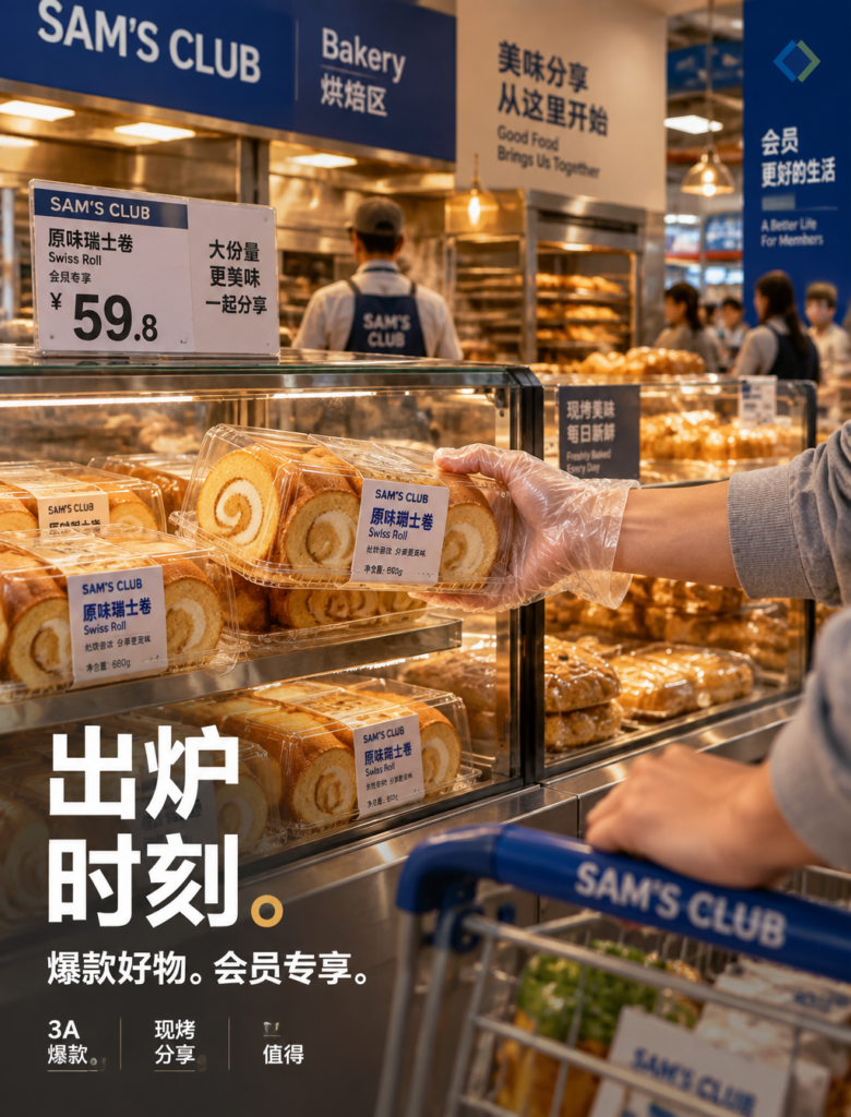 Промпт для генерации изображений: свежий швейцарский рулет в Sam's Club