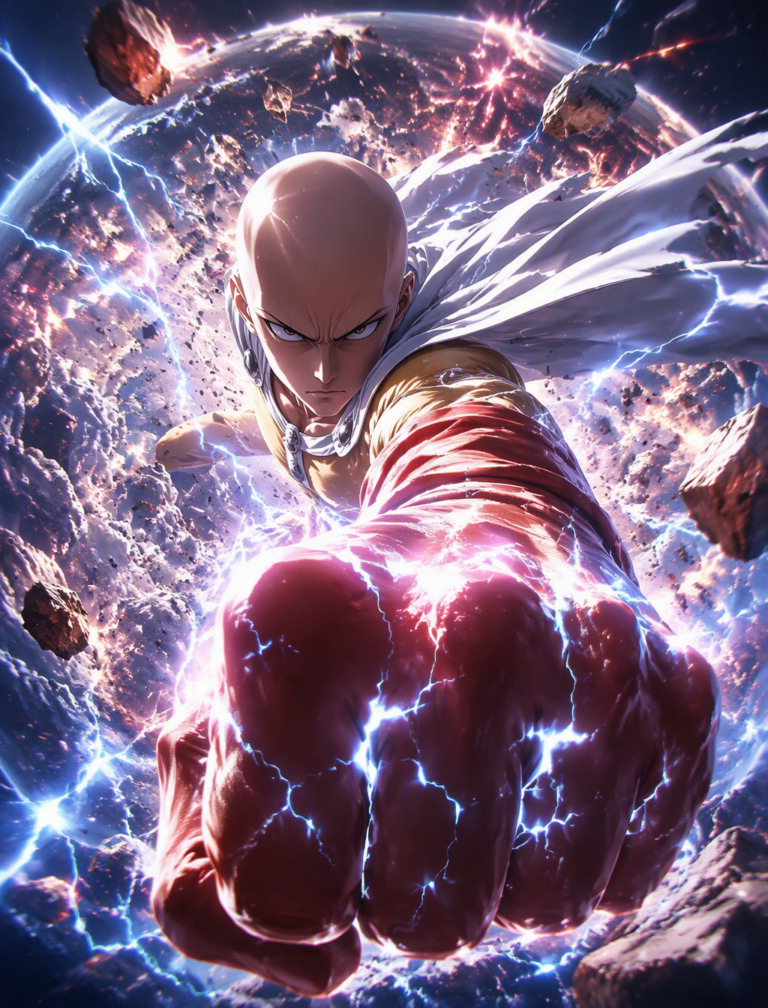 Промпт для создания кинопостера Сайтама из One-Punch Man
