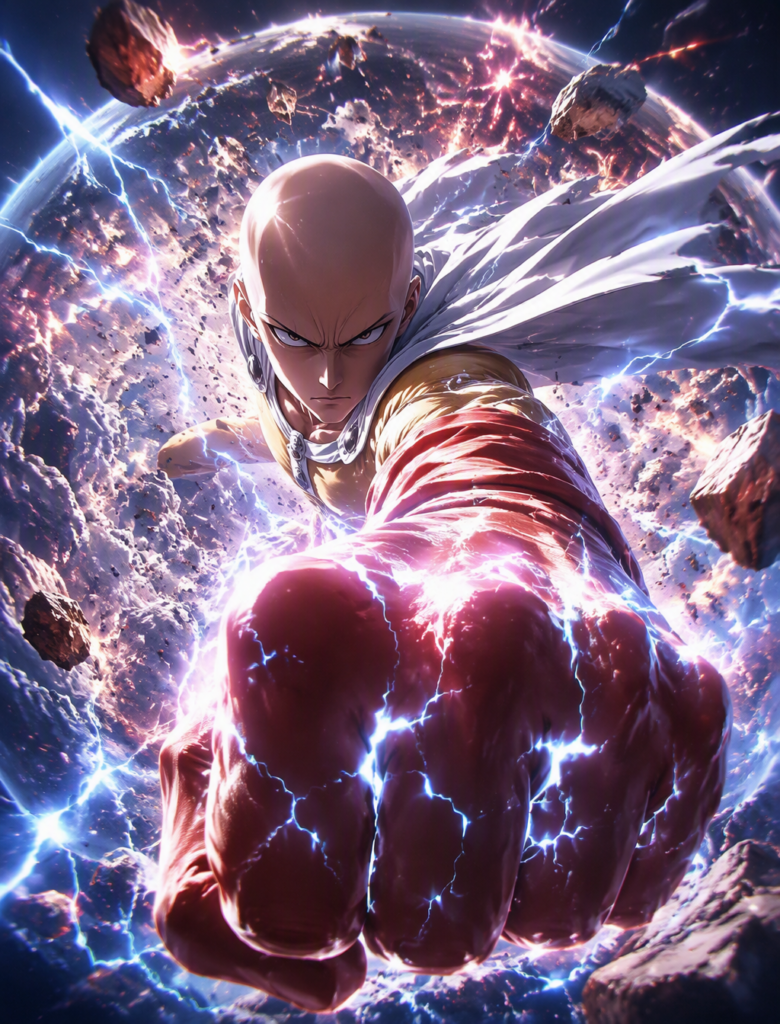 Промпт для создания кинопостера Сайтама из One-Punch Man