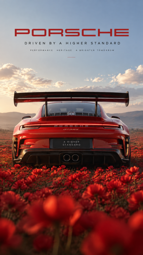 Промпт для создания кинопостера с красным Porsche